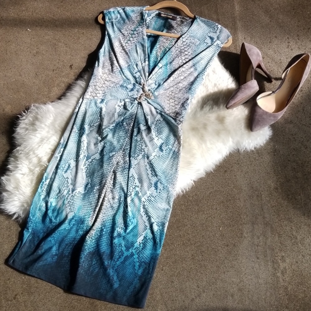 ROBERTO CAVALLI V-NECK SLEEVELESS PRINTED DRESS